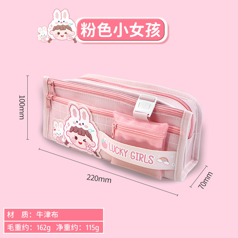 Large capacity multi-functional canvas pencil case ins high value school pencil case Japanese girls primary school students stationery bag
