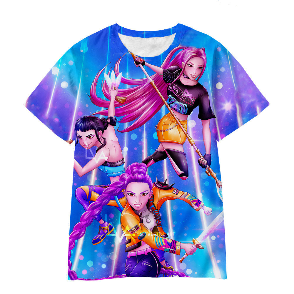 Witcher boy group 3d digital printing cross-border overseas casual loosefashion t-shirt k-pop girls t-shirt