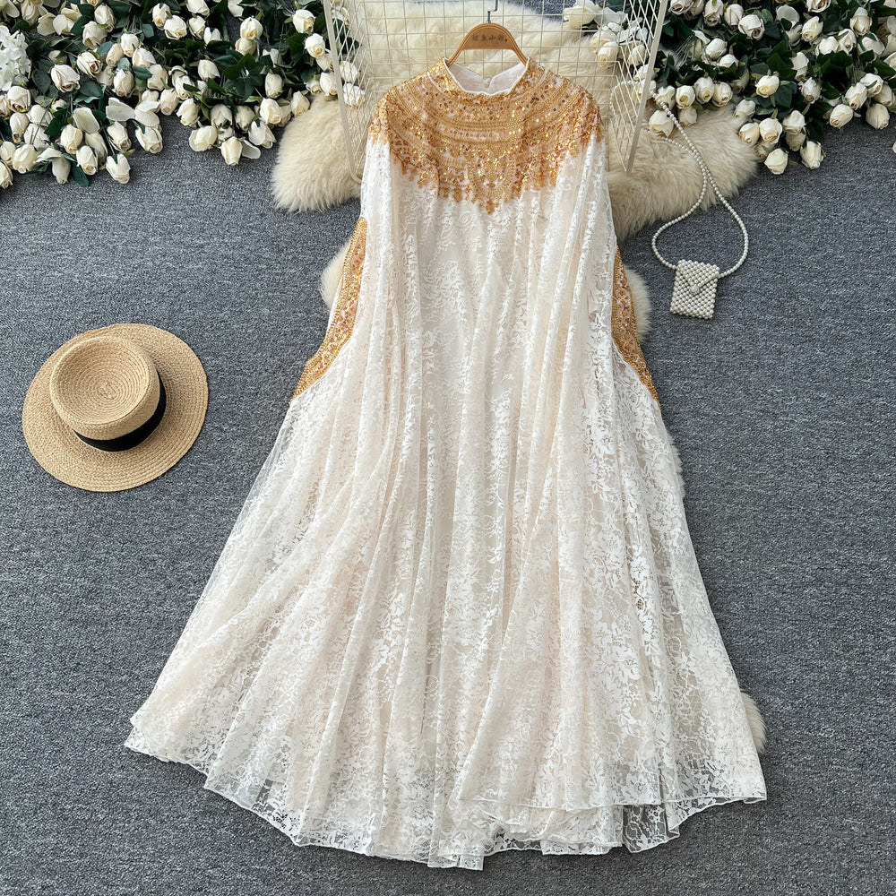 Heavy embroider beads sequin outwearlacedresstwo-piece set women's autumwork clothing style silmslimming looksuitaccessible luxury