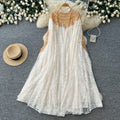 Heavy embroider beads sequin outwearlacedresstwo-piece set women's autumwork clothing style silmslimming looksuitaccessible luxury