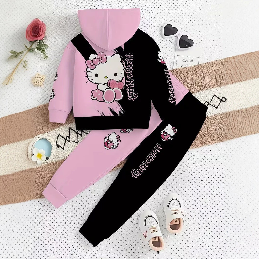 Kids' hoodie set, cross-border hot-selling cartoon animal print girls' fashion hooded sweatshirt and sweatpants set