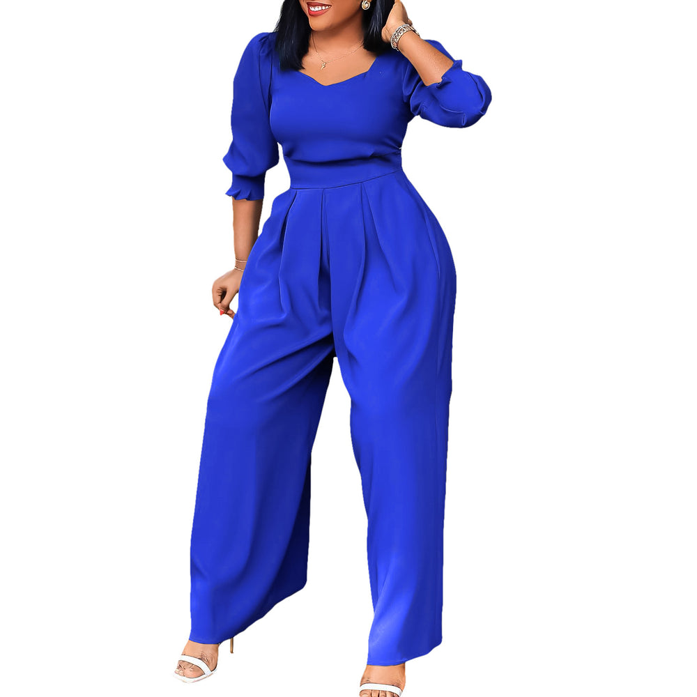 D448  independent station european and american women's clothing winter long sleeves pure color loose wide leg straight large size african jumpsuit