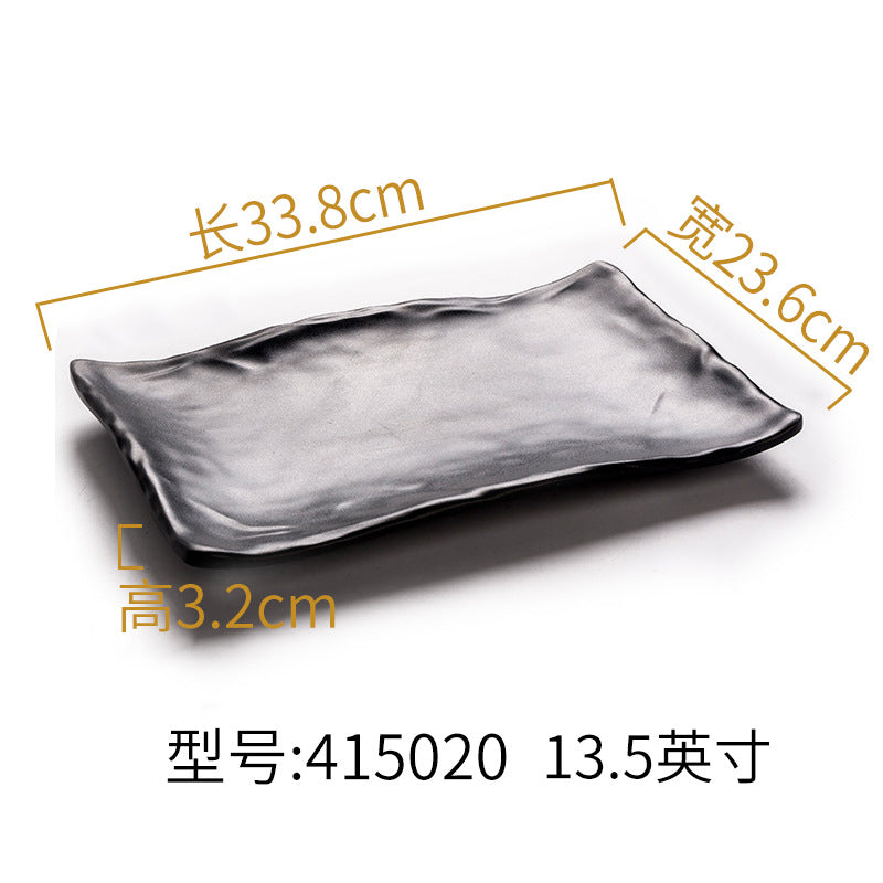Melamine black tableware plastic dish imitation porcelain dinner plate cold dish plate barbecue hot pot plate barbecue restaurant plate commercial