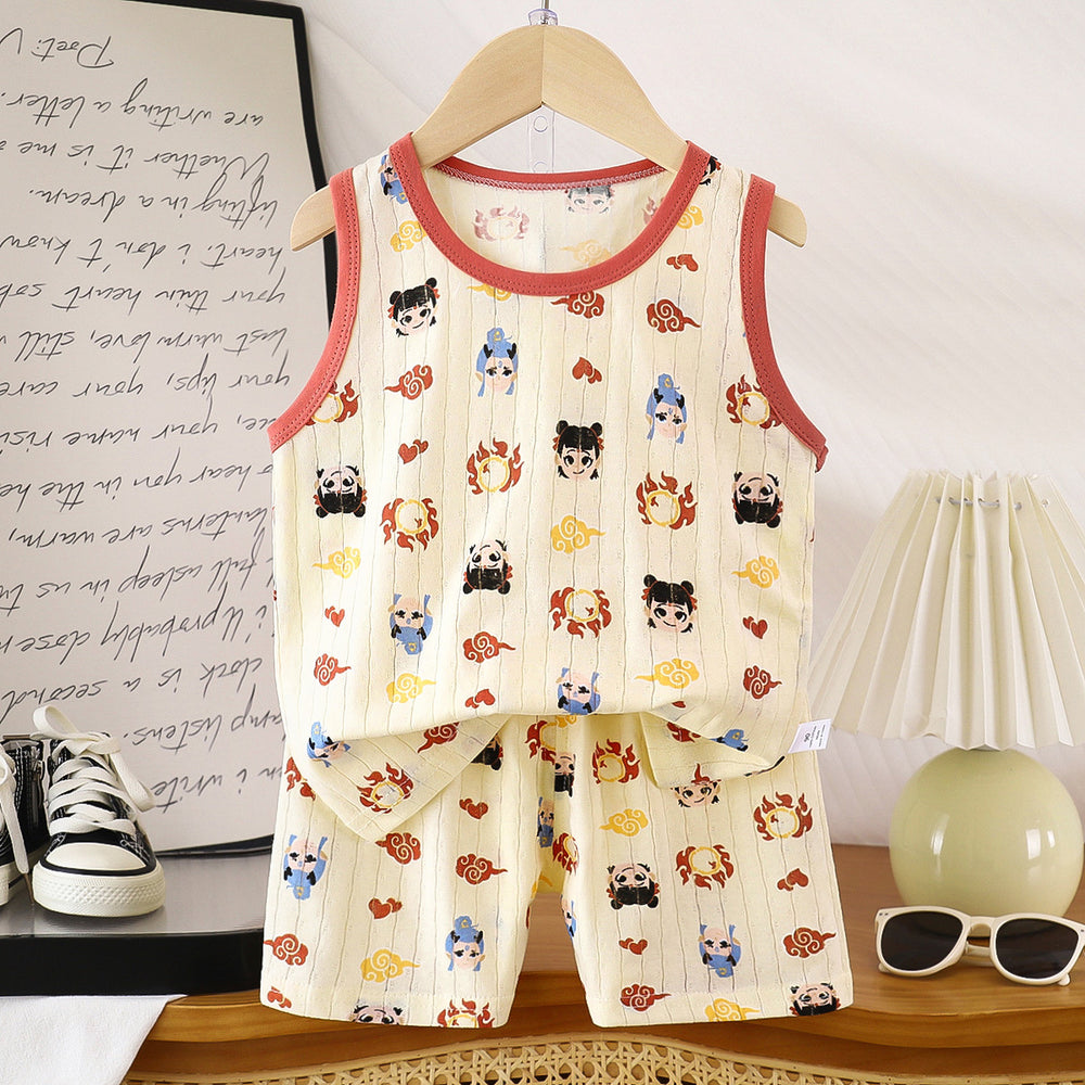 korean style kids' tank top set - new trendy cartoon sleeveless tank top and shorts set for boys and girls
