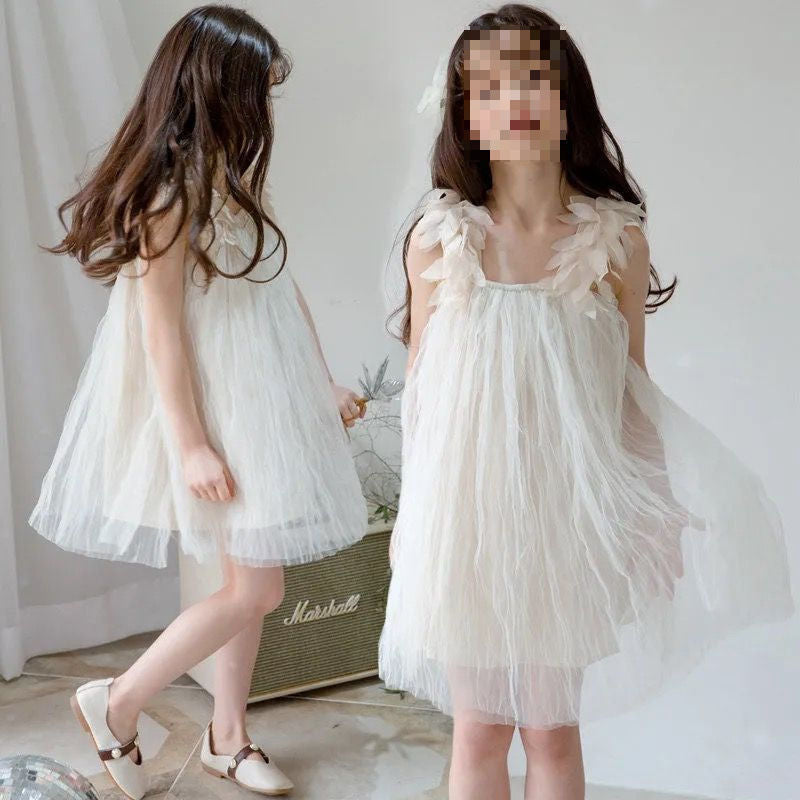 Korean style girls' summer dress - trendy backless sleeveless 7-year-old fairy dress - princess party dress for mid-to-large children - tulle tutu skirt
