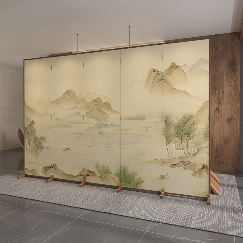 Used folding screen partition - premium living room accent, mobile office divider, simple live stream backdrop, creamy style