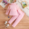 fall/winter new girls' long-sleeve bowknot mesh sleeve blazer and pants two-piece set (sizes for toddlers and young children)