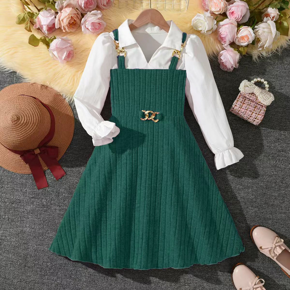 Girls' patchwork dress -  autumn collection - pink striped princess dress - stylish long sleeve children's dress