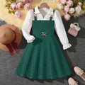 Girls' patchwork dress -  autumn collection - pink striped princess dress - stylish long sleeve children's dress