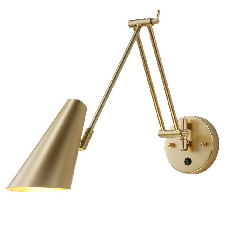 Wall lamp bedroom bedside reading eye protection study Nordic Internet celebrity with switch rotary telescopic folding long rocker arm lamp