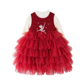 Girls' fleece-lined dress  - stylish red little girl's dance princess tutu dress