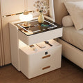 Solid wood smart light luxury bedside table - modern, high-end, home bedroom, minimalist, multifunctional, wireless charging & storage