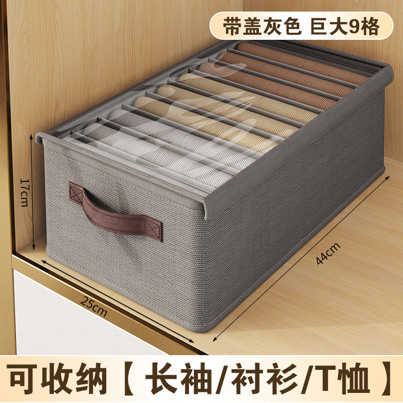 Double-row storage box for clothes, garments, and pants - wardrobe organizer with compartments, rectangular drawer, and layered design