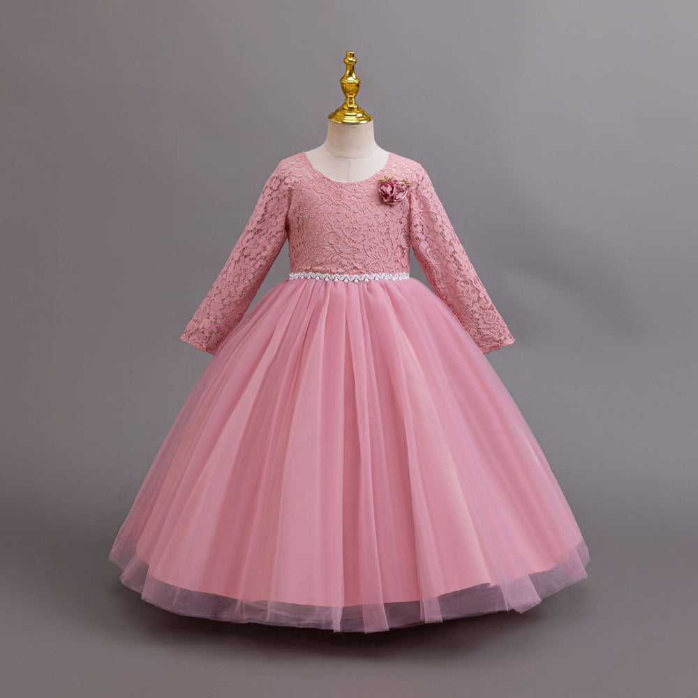 Exportlong sleeveskids dress lace princess dress female flower girl piano performance dress flower girl