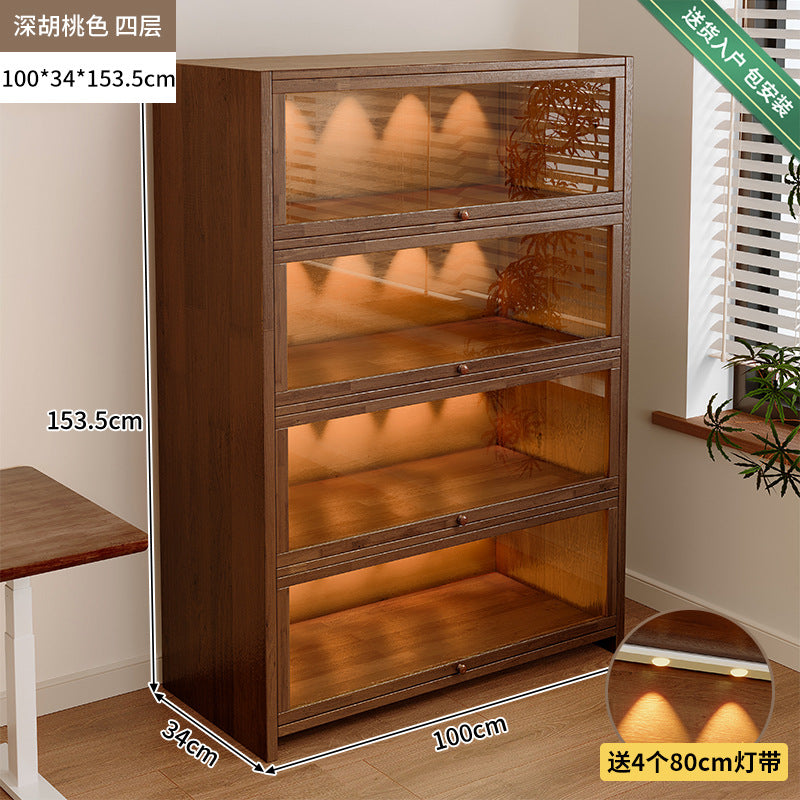 Solid wood dust-proof bookcase integrated against the wall Walnut color storage cabinet Locker Floor storage cabinet Household bookshelf