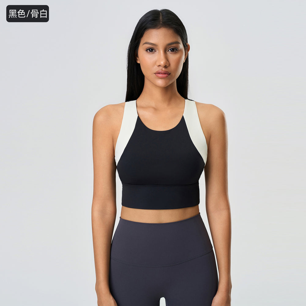 Spring/summer new arrival: trendy color-blocked cropped sports tank top for women - built-in bra pads, push-up, beautiful back design, yoga bra d25067