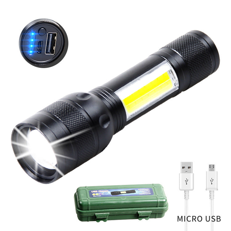 USB strong light charging display output optical zoom XHP-50 lamp beads COB side light outdoor flashlight