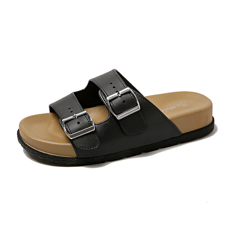 Belt buckle new arrivalthick sole sandals women's french outwear spring and summer fashion soft bottom beach shoes seaside sandals