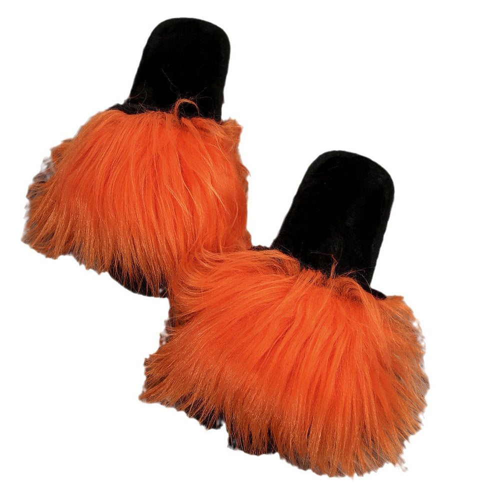 plus size open slippers women's long hair flip-flops family furry sandals thick bottom sandals heattech slippers for women