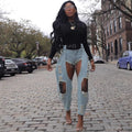 European and american cross-border women's clothing:  women's casual denim jeans, streetwear fashion distressed ripped belted denim pants