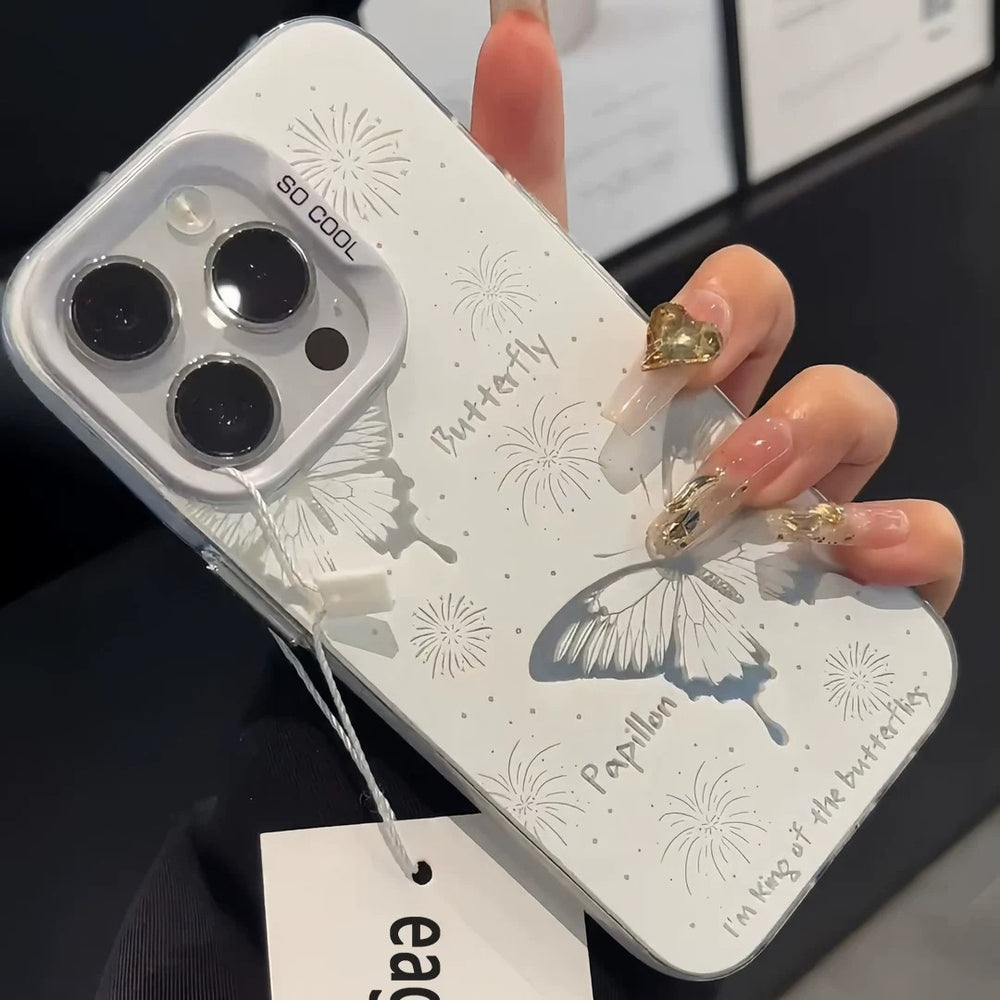 Suitable for apple 18 mobile phone case sketch butterfly fireworks english hand-painted literary atmosphere iphone17 protective cover