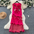 Miya european and american dress women's autumn  new fashion three-dimensional flower strap waist fungus long skirt