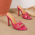 2026 new european and american style rose red patent leather stiletto sandals - women's fashionable and versatile round toe criss-cross high heel sandals
