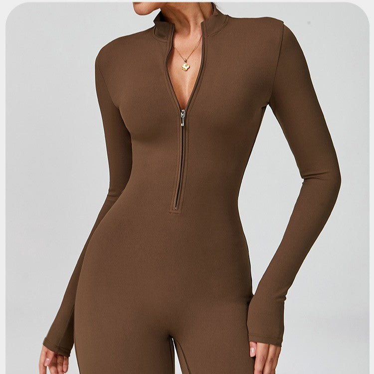 Customizable zippered cloud-feel long sleeve yoga bodysuit - high-intensity fitness activewear one-piece compression suit 2012