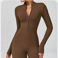 Customizable zippered cloud-feel long sleeve yoga bodysuit - high-intensity fitness activewear one-piece compression suit 2012