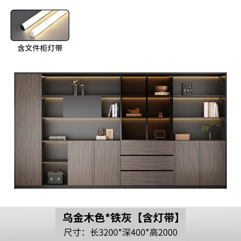 New chinoiserie office file cabinet wooden bookcase boss table background cabinet wall-mounted floor-standing five or six-door cabinetaccessible luxury