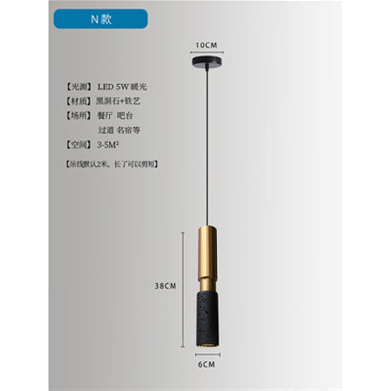 Wabi Sand Wind Minimalist Bedside Small Chandelier Creative Restaurant Bar Designer Black Hole Stone Bedroom Long Line Single Head Chandelier