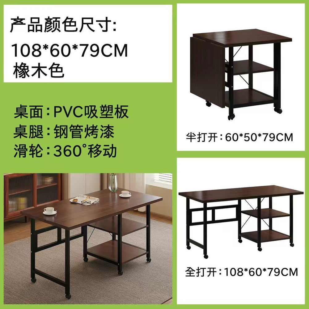 Iron art movable dining table rental house for homedouble-layer storage foldable table kitchen movable storage square table
