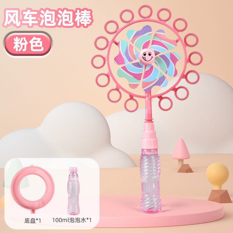 Free shipping bubble machine - viral sensation! windmill design, includes bubble solution, perfect for kids' outdoor fun. handheld bubble blower, great for street vendors and wholesale