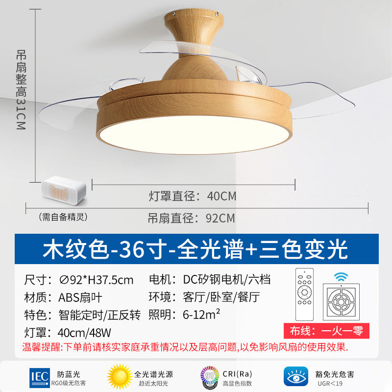 Zhongshan Lighting Fan Light 2025 New Home Living Room Invisible Ceiling Fan Light Nordic Restaurant Simple Fan Chandelier