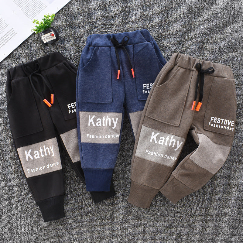 Kidsfleece-lined pantsfall and winter style outwear children's pants, fashionable boys and girls cotton pants, heattech pants supply
