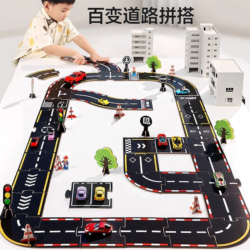 Kids rail traffic patchwork puzzle diy racing track puzzle early education educational toys car parking lot