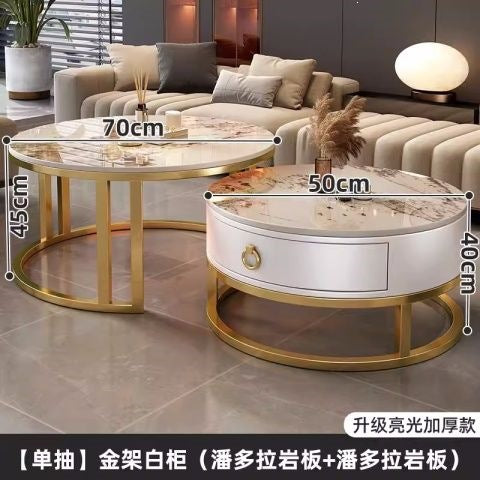 Rock slab coffee table accessible luxury modern casual round small apartment tea table living room for home tea table new arrival normcore marble