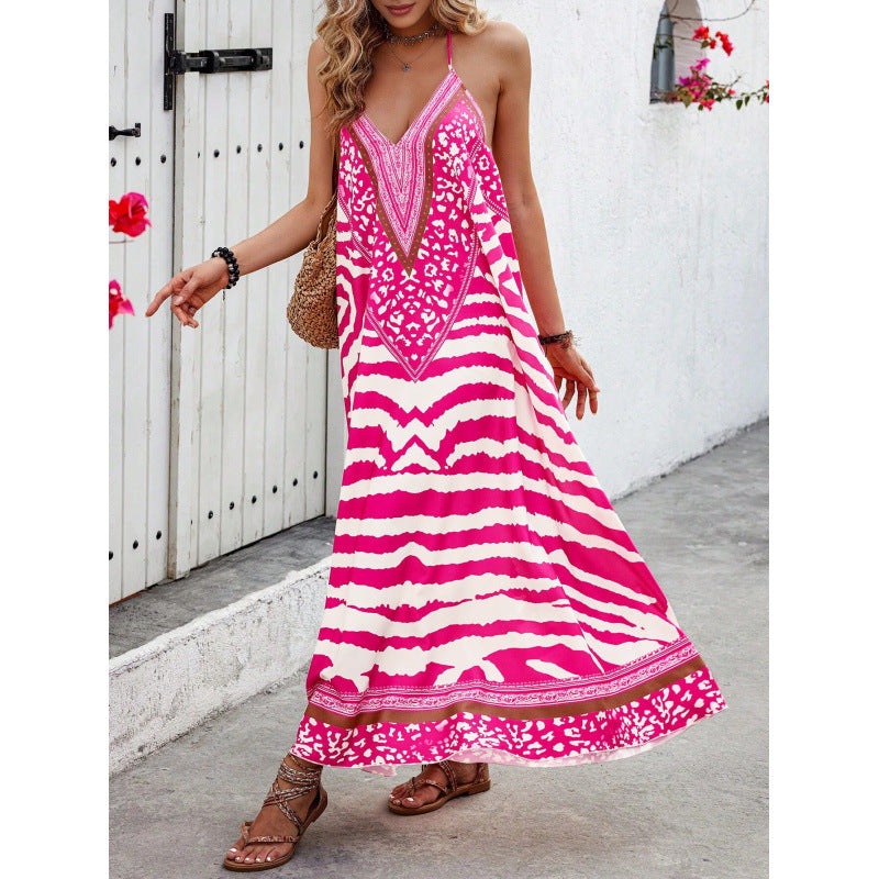 Real shot of fashionexport cross-border 1688 foreign order  animal printing backless halter fashiondress