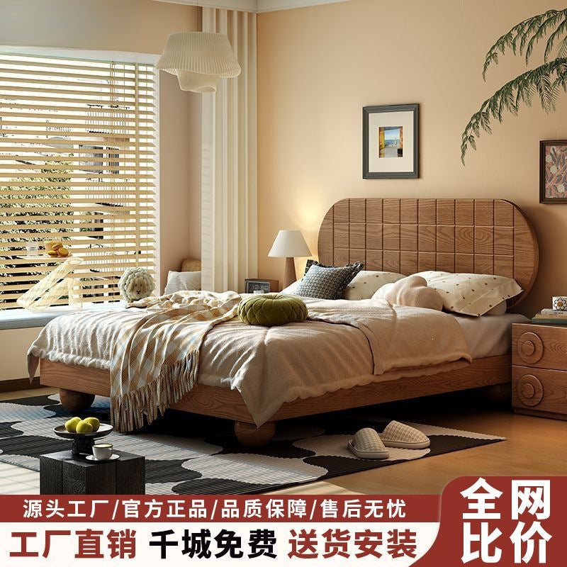 French antique style retro wooden bed 1.8 double bed master bedroom small apartment wedding bed modern simple 1.5 b&b