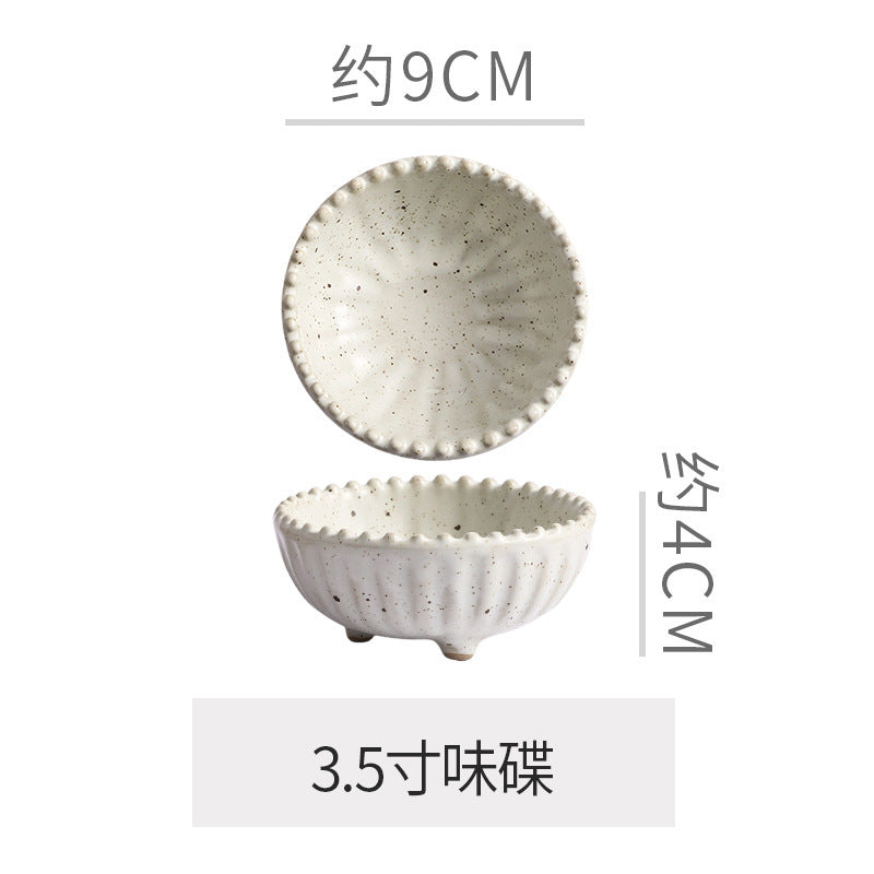 Vintage-style rustic ceramic bowls, plates, and dishes - creative beaded edge steak plates and dessert bowls for restaurants and hotels - premium presentation