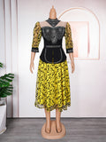 Fashion cross-border export women's clothing plus size african  hot diamond bubble beads waist slimming looklacepatchworkdress