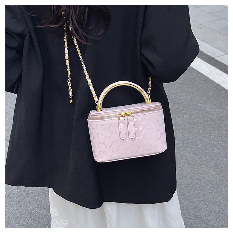 Cross-border miu letter box bag light luxury printed messenger bag European and American fashion chain niche single shoulder underarm women's bag