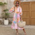 European and american cross-border   spring/summer printed vacation dress - beach, seaside, siam style sun protection maxi dress