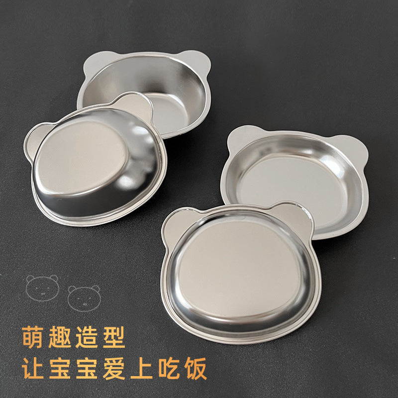 304 stainless steel panda plate - cartoon kids' snack plate, drop-proof, multi-compartment, double-handled pasta dish for home use
