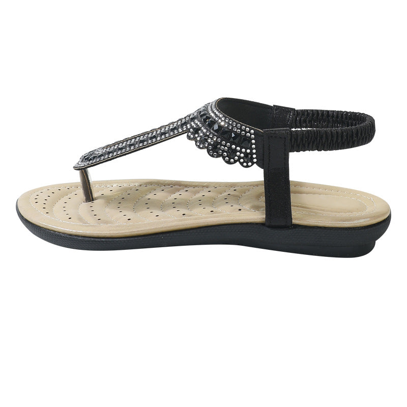 2025 summer new arrivals: european and american style women's sandals - elastic band, hotfix rhinestones, soft, breathable, lightweight, comfortable, plus size, flat