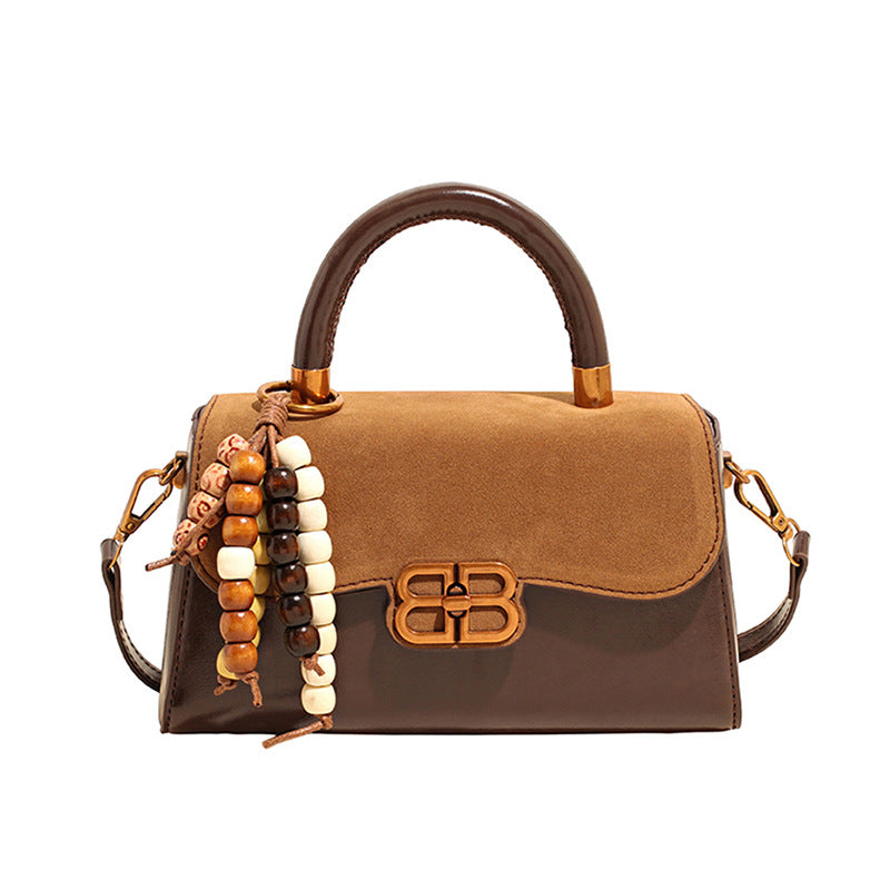 French fashion handbag small square bag women's retro color block leopard print shoulder bag autumn and winter high-end color block crossbody bag
