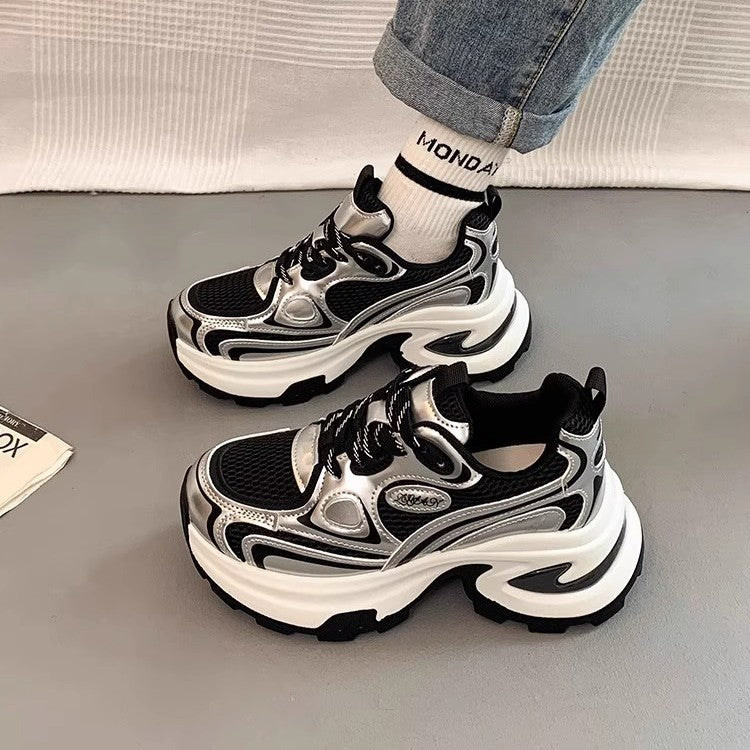 Mesh breathable chunky sneakers for women, 2026 summer new arrival, thick sole height increasing, lightweight, versatile, casual sports shoes, trendy