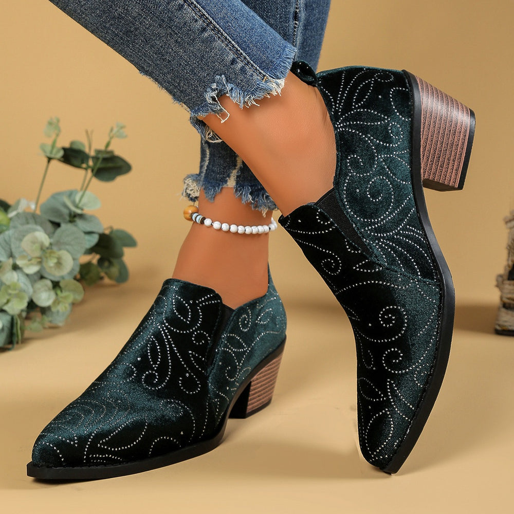 Export autumnew arrival pointed leopard print mid-heeled short boots large size elastic band thick heel cross-border chelsea boots for women