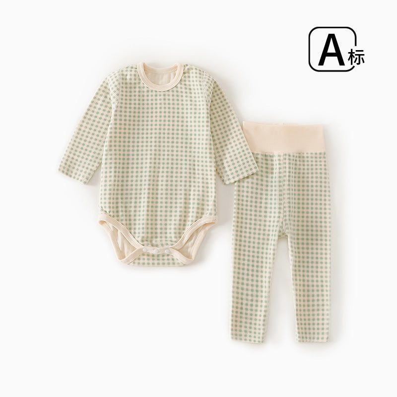 Newborn cotton seamless all-season baby bodysuit with belly protection set, infant base layer, baby clothes