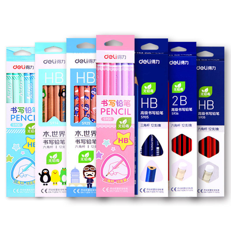 Deli hole pencil 2B pencil box with writing pen HB children's correction student pencil set stationery wholesale